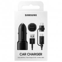 SAMSUNG CARICABATTERIE ORIGINALE AUTO FAST CHARGING EP-L1100 15W CAVO MICRO CON ADAPT USB-C BLACK