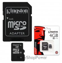KINGSTON MEMORY CARD MICROSD HC 4 GB + ADATTATORE SD CLASSE 4
