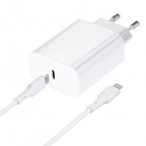 FORCELL CARICABATTERIE PER CASA USB-C 20W CONNETTORE APPLE 8-PIN WHITE /PER IPHONE X 12 13 14 PRO