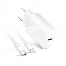 FORCELL CARICABATTERIE PER CASA USB-C 20W CONNETTORE APPLE 8-PIN WHITE /PER IPHONE X 12 13 14 PRO